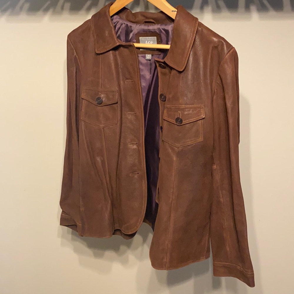 JJILL Brown Leather Jacket, never worn, size S